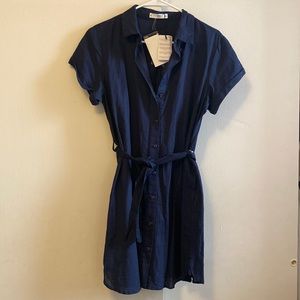 Mango Cotton/Linen Navy Shirtdress NEW